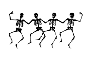 Four dancing skeletons.